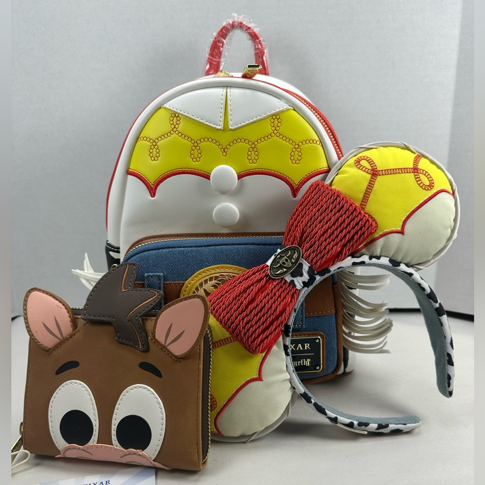 Loungefly Disney Toy Story Jessie Mini Backpack, Bullseye Wallet, and Ears